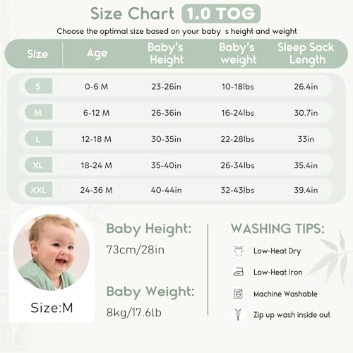 Image of Yoofoss Rayon Made from Bamboo Baby Sleep Sack 24-36 Months 1.0 Tog Baby Wearable Blanket, Super Soft Infant Toddler Sleeping Sack 2-Way Zipper