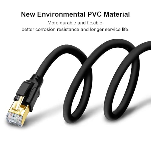 Image of Yauhody CAT8 Ethernet Cable 25FT, High Speed 40Gbps 2000MHz SFTP Internet Network LAN Wire Cables with Gold Plated RJ45 Connector for Router, Modem, PC, Switches, Laptop, Gaming, Xbox(25ft /8m) Black