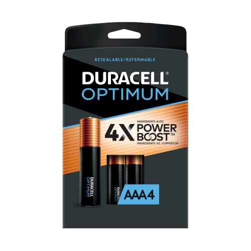 Duracell Optimum AAA Batteries | 4 Pack | Triple A Power Battery Life | AAA Alkaline Battery Ideal for Home and Office Devices | Resealable Pack for