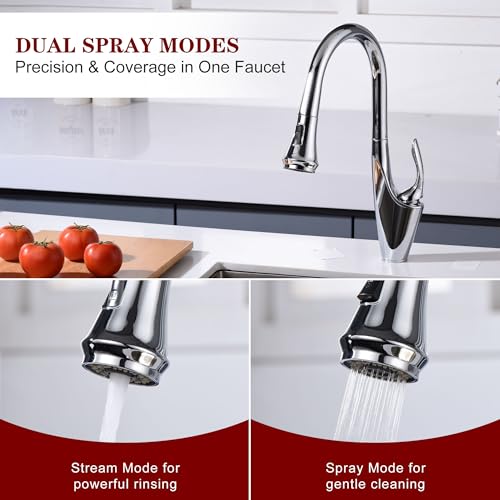 Image of sumerain Kitchen Faucet with Pull Down Sprayer, Modern Single Handle Single Hole Kitchen Sink Faucet Chrome,Stainless Steel