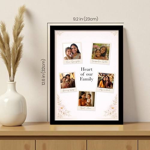 Image of Customized Photo Frame Wall Decor Collage of 5 Images Gift For Mother Sister Wife Girlfriend and Friend, Personalized Women's Day and Mothers Day Photo Frame Gift For Home Living room Bedroom 23x32 cm