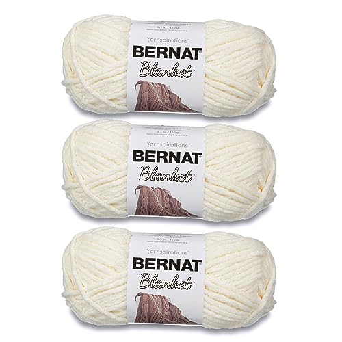 Image of Bernat Blanket Yarn Super Bulky Soft Chenille Yarn, Vintage White, 3-Pack | #6 Super Bulky Yarn, 100% Polyester, Soft Fluffy Blanket Yarn for Crochet, Knitting & Crafts, 108yds, 150g /5.3oz per skein