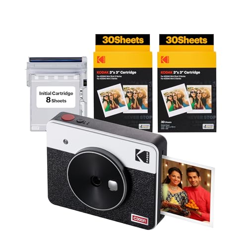 KODAK Mini Shot 3 Retro 4PASS 2-in-1 Instant Camera and Photo Printer (3x3 inches) + 68 Sheets Bundle, White (Image - 1)