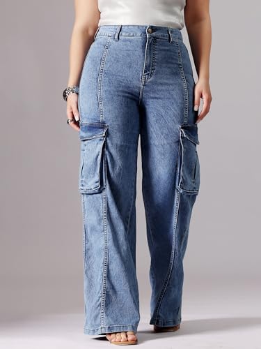 Image of Miss Chase A+ Women's High Rise Regular-Length Stretchable Denim Wide-Leg Shaping Jeans