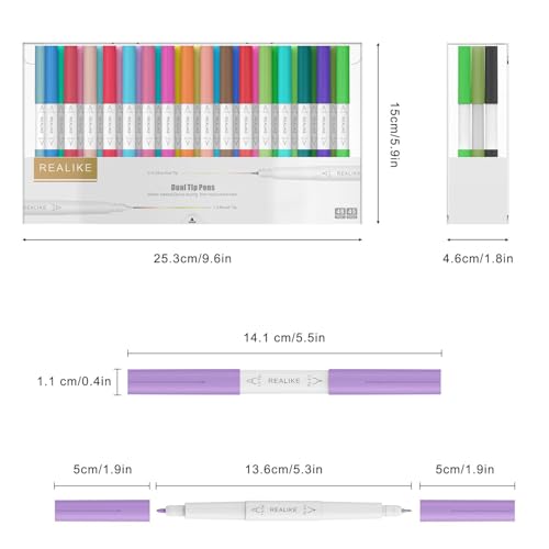 Image of REALIKE Dual Tip Pens Compatible with Cricut Maker 3 /Maker 4 /Maker /Explore 3 /4 /5 /Air 2 /Air, Dual Tip Marker Pens Set of 48 Pack Fine Point Pen Writing Drawing Pens (0.4 Tip & 1.0 Tip)