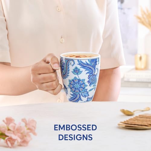 Image of Larah by BOROSIL 390ml x 2pc Opalware New Iris Tea /Coffee Mug Set, Microwave & Dishwasher Safe Embossed Design Crockery Ideal for Daily Use & Gifting