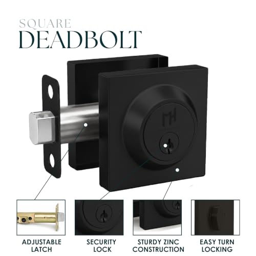 Image of Mega Handles - Glamor Deadbolt I Entry Deadbolt Lock - Heavy Duty Round Locking Deadbolt for Left or Right-Handed Doors - Interior /Exterior - Matte Black