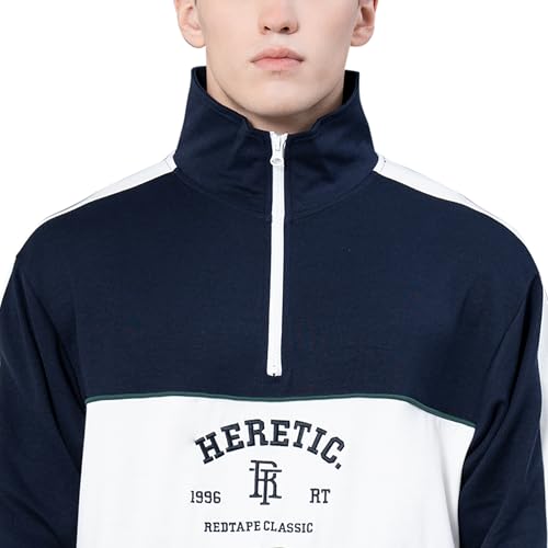 Image of Red Tape Cotton Half Zip Mock Neck Sweatshirt For Men | Cut & Sew | Everyday Comfort