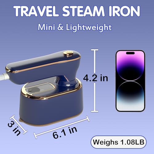 Image of Travel Steamer Iron for Clothes Mini - Portable Ironing Machine Travel Small Size Portable Steamer Travel College Dorm Home Essentials (Blue)