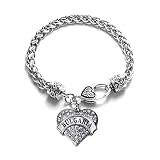 Inspired Silver - Bulgaria - Silver Braided Bracelet for Women - Pave Heart Charm Bracelet Jewelry Gift with Cubic Zirconia - Women's Charm Bracelet with Lobster Claw Clasp