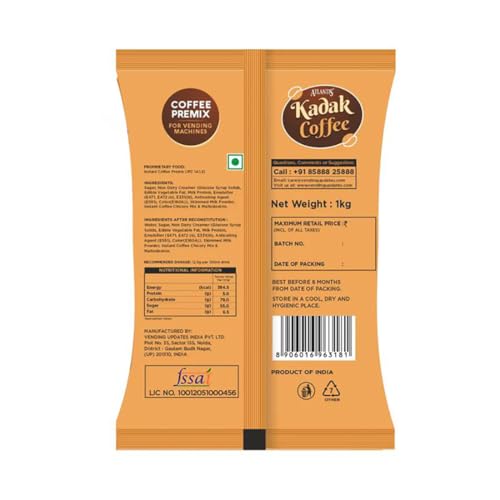 Image of ATLANTIS Kadak 3 In 1 Instant Coffee Premix Powder For Vending Machines 2 Kg (Premix Contains Coffee, Milk And Sugar) For Vending Machines And Manual Use, Box