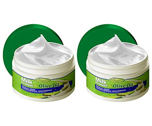 GroHealthy Milk Protein & Olive Oil Deep Conditioning Treatment Hair Mask Strengthens, Repairs, Stops Breakage and Promotes Growth for Soft, Healthy, Manageable Hairs - 16oz - Pack of 2