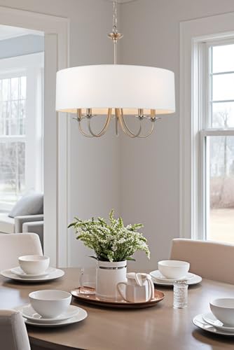 Image of Kira Home Quinn 22 inch Large Modern 5-Light Drum Chandelier for Kitchen Island