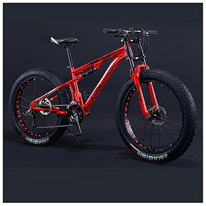 YQCXG Mountainbikes, Fat Tire Mountain Trail Bike für Erwachsene, Jungen und Mädchen, Fahrrad mit Doppelfederung, Rahmen aus Kohlenstoffstahl, rutschfeste Offroad-Bikes,Rot,24-Gang