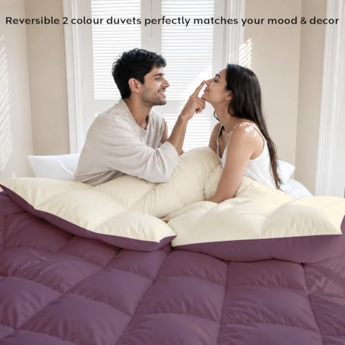 Image of AYKA Reversible Comforter 220 GSM Microfiber Reversible AC Comforter /Blanket for Winter /Quilt /Dohar /Duvets for King Size Blanket /Comforter Double Bed (Plum & Pearl, 60 * 90 inch)