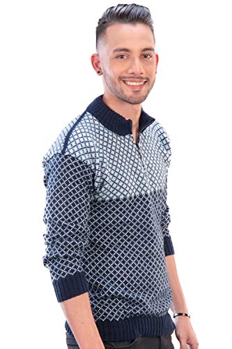 Intialpaca Men’s Soft Half-Zip Modern Navy Blue and Sky Blue Alpaca Pullover Sweater3