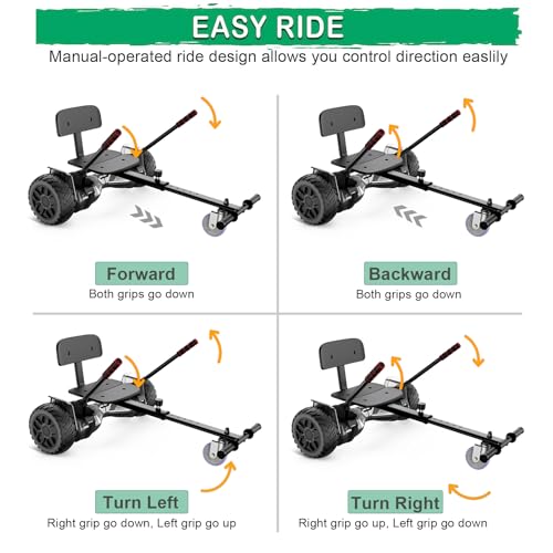 Hoverboard with Seat, All-Terrain Hoverboard with Hoverkart, 8.5 Inch Go-Kart with Self Balancing Scooter, Off-Road Hoverboards with Bluetooth Speaker, LED, Gift for Children