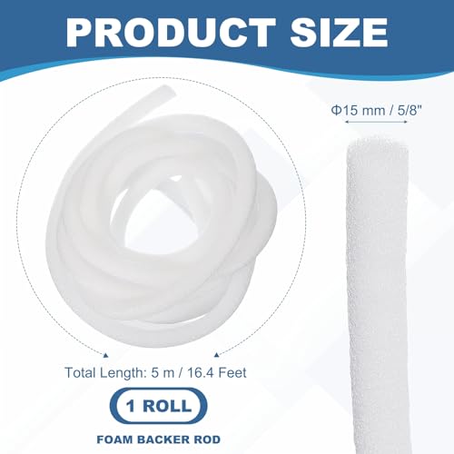Image of PATIKIL 5 /8 Inch x 16 Feet Backer Rod for Gaps and Joints, Foam Rope Caulk Crack Joint Filler Roll Seal Weather Strip for Home Construction Car, White
