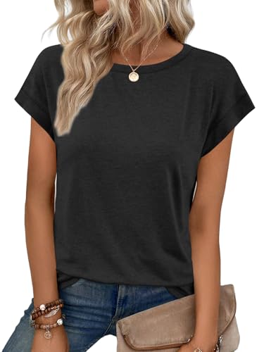 ATHMILE Womens Tops Basic T Shirts Summer Business Dressy Casual Cap Sleeve Tee Cute Clothes Trendy Fashion Outfits