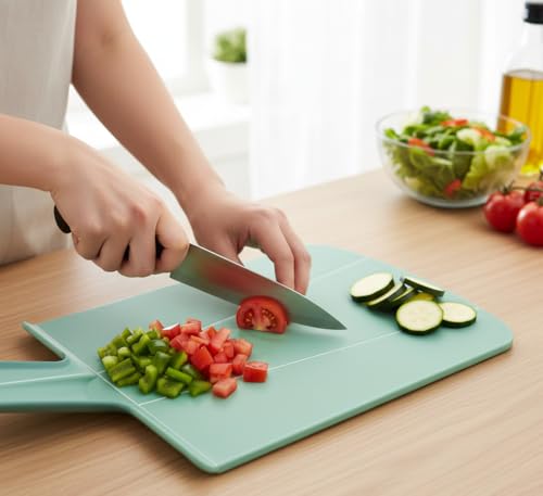 Image of GTC Foldable Plastic 27.5cm x 21.3cm Chopping Board Kitchen Prep Mat with Non-Slip Feet 10.5cm Handle Dishwasher Safe Blue CB