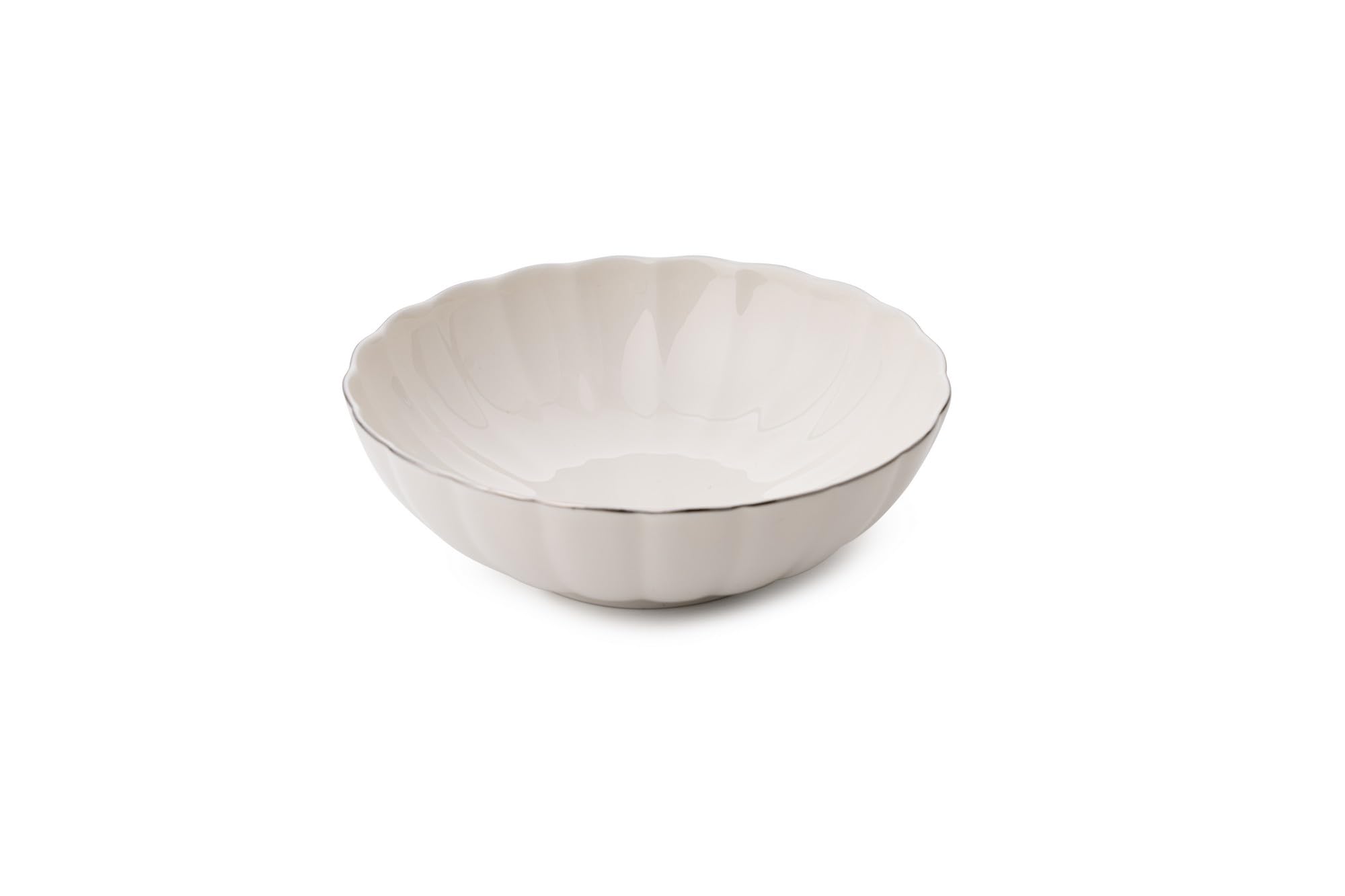 Vajilla elegante de 24 piezas, 100% porcelana, color blanco y plateado, incluye platos, platos hondos de postre y cuencos, no apto para lavavajillas y microondas