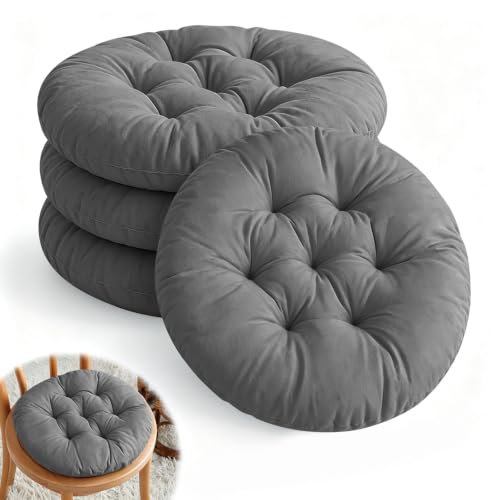 Peelanmall Lot de 4 coussins de chaise ronds - 40 cm - Rembourrés - Doux - Avec rembourrage en coton perlé - Pour chaises de jardin, salle à manger, lavables en machine (gris foncé)