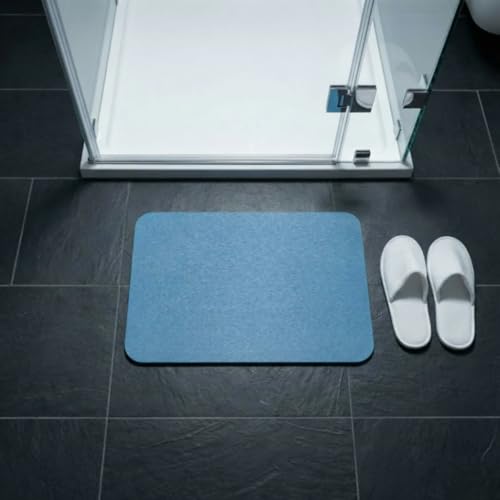 Image of Stone Bath Mat | Diatomaceous Earth Non-Slip Quick Drying Bathroom Floor Mat | Super Absorbent Bathtub & Shower Mat | Odor Free, Safe & Clean for Bathroom & Kitchen (Blue, 39.5 x 59.5 cm)