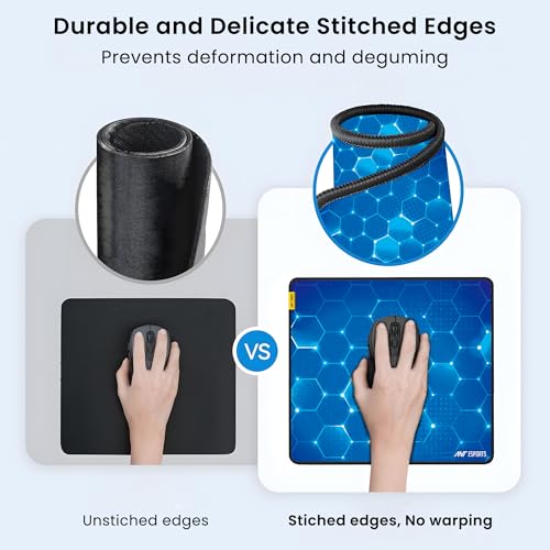 Image of Ant Esports Hexa Mouse Pad 260X210X3mm Anti-fray Stitching, Waterproof Surface & Non-Slip Rubber Base Stitched Edges Gaming Mouse Mat for Laptop, Compatible with Laser and Optical Mice - Blue Hexagon