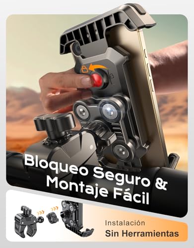 CIRYCASE Soporte Movil Moto [Antivibración Mejorado], Súper Estable Soporte Movil Bicicleta, 360° Rotación y Ajustable Suporte Telemóvel Moto Compatible con iPhone 17/16/15, Galaxy, 4,7-6,8" Teléfonos - imagen 5