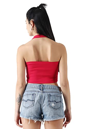 Image of POPWINGS Solid Casual Sleeveless Regular-Fit Crop Tops for Women with Front Chain| Crop Tops for Women Stylish Western Summer Wear