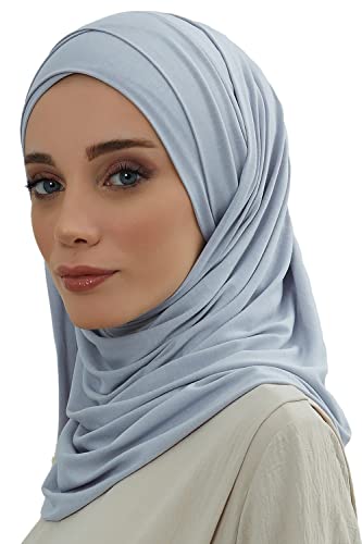 Aisha's Design Instant Hijab Scarves for Women Muslim, 95% Cotton Turban Scarf Head Wrap, Light Grey