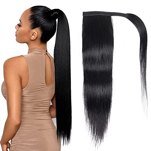 Wrap Around Straight Ponytail Human Hair Extensions 18inch Natural Black 100% Remy Human Hair Magic Paste Long Ponytail Clip in Hair Extensions Straight One Piece