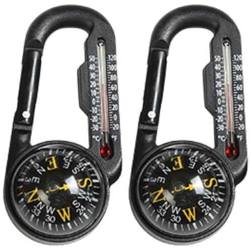 Trekker's Compass Crew Brújula con mosquetón y termómetro, 4 x 3.5 pulgadas, negro, herramienta de navegación portátil