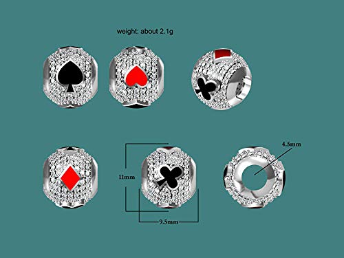 Sterling Silver Poker Charm Fit Pandora 3Mm Snake Chain Bracelet & Necklace, Enamel Crystal Bead Fittings Jewelry For Women Or Girls #TOP4