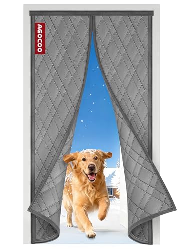 AEOCOO Insulated Door Curtains Fit Size up to 36 x 80 Inches for Doorways/Front/Back/Basement Magnetic Thermal Door Cover for Winter Oxford Filled with Thick Cotton to Keep Warm Grey Diamond