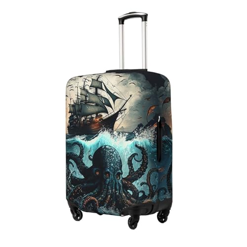 Generic Ocean Kraken monster Octopus Vintage Elastic Travel Luggage Cover Travel Suitcase Cover for Trunk Case 19''-32'' Luggage Protective Cover, X-Large, Black2