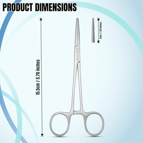 Hemostat Crile Forceps 5.5\" Versatile Fishing Pliers Forceps, Stainless Steel, Multipurpose General Use Piercing Tweezer Long Serrated Jaws, Locking Mechanism, and Lightweight Design (1, Straight)