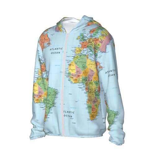 Men'S Outdoor Lightweight Uv Sun Protection Jacket,World Map Long Sleeve Hooded Shirt2