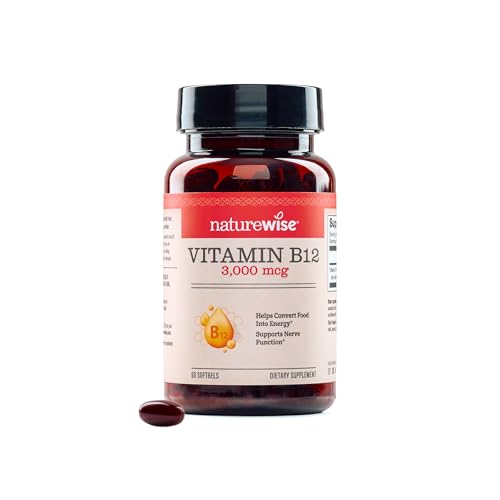 NatureWise Vitamin B12 3000 mcg - Extra Strength - Supplement for Supporting Energy Levels, Mental Clarity, Nervous System Health - Easy-to-Swallow, Soy and Gluten-Free, Non-GMO - 60 Softgels