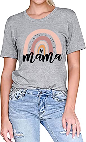Image of Mama and Mini Rainbow Graphic Tees Mommy and Me Matching Shirts Tops Casual Short Sleeve Mother and Daughter T Shirt