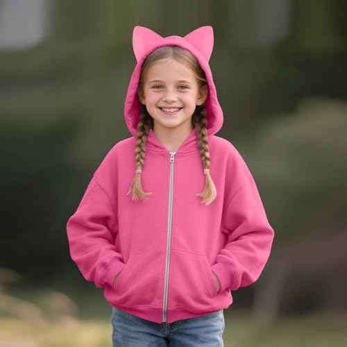 Girls Boys Zip up Hoodies Athletic Jacket with Ear Hoodie Toddler Kids Solid Color Long Sleeve Coat School Casual Clothes3