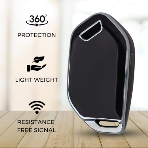 Image of KEYCEPT Silver Line TPU Key Cover Compatible with Ki-a Sy-ROS, EV6, EV9 4 Button smart Key with Keychain (Type 2, Black)