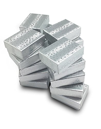 Thedisplayguys Pack Of 25 Cotton Filled Cardboard Paper Silver Jewelry Box Gift Case - Silver Foil #11 (2 1/8" X 1 6/8" X 3/4") #TOP4