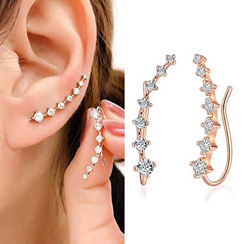 Ear Cuffs Climber Earrings For Women Girls S925 Sterling Silver Hypoallergenic 7 Diamonds Earring With Cubic Zirconia Bridal Wedding Earrings For Birthday Present (Rose Gold) #TOP3