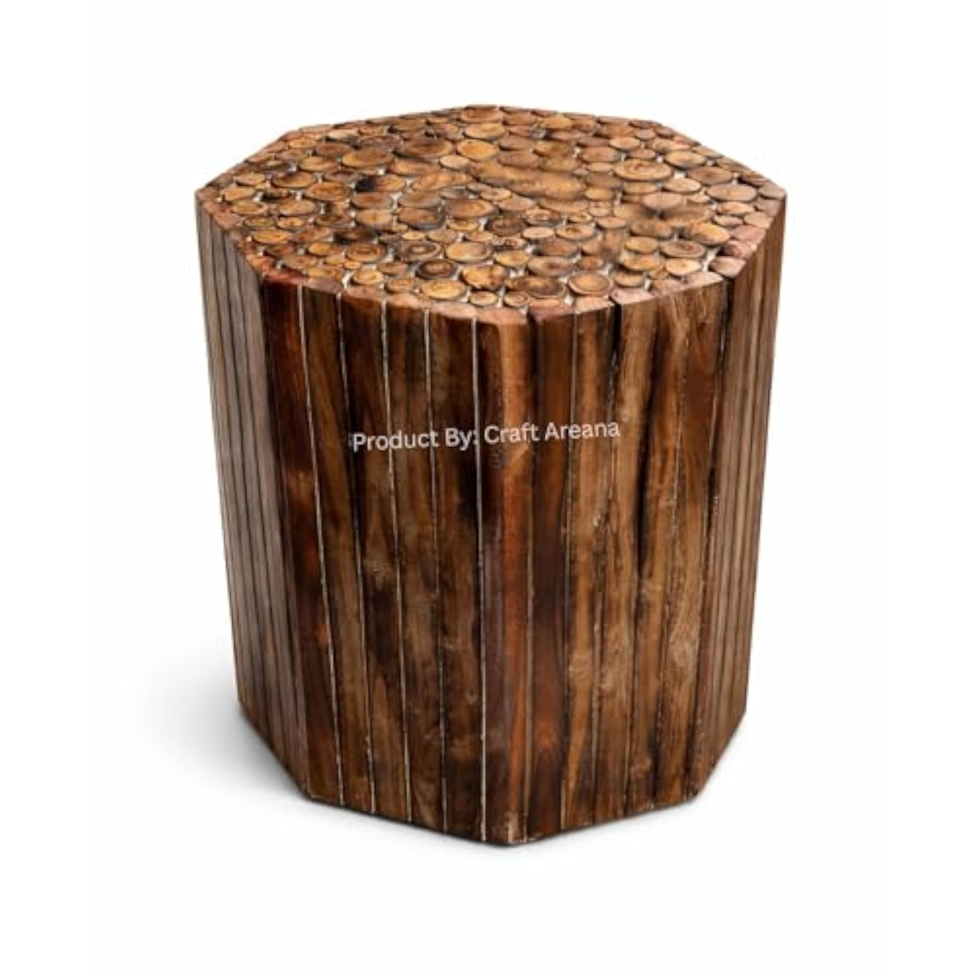Solid Wood Hexagon Side Table, Handmade Rustic Wooden Stool