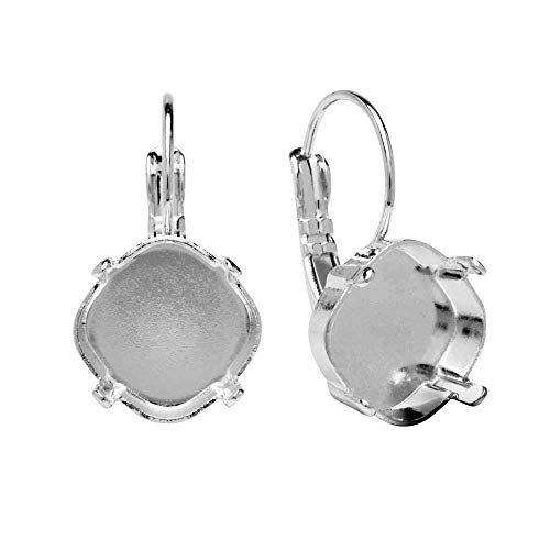 Gita Jewelry Setting for Swarovski Crystal,Leverback Earrings 12mm Cushion, 1 Pr