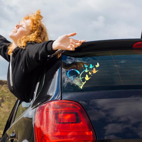 Image of Blessed Cross & Butterfly Heart Decal- 8.6 inchx7.5 inch Inspirational Faith Waterproof Vinyl Sticker for Car, Truck, Window, Bumper, Laptop, Wall (Heart-Holographic)