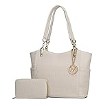 MKF Shoulder Bag for Women & Wallet Purse Set: PU Leather Tote Handbag – Top-Handle Stylish Satchel Pocketbook Beige Allison