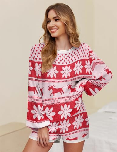 Image of Ekouaer Knit Pajamas Set for Women Lounge Wear Sets Long Sleeve Sweatsuit Matching 2 Piece Outfits Casual Sweater Sets S-XXL
