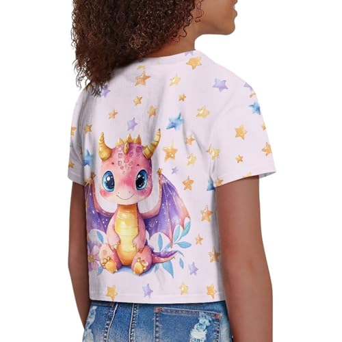 Image of Girls Fashion Crewneck Tee Shirts Casual Short Sleeve Crop Top Summer Outfits 5-14 Years Old